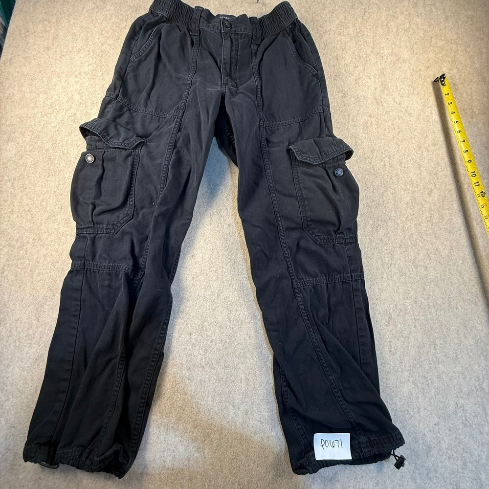 Aeropostale Utility Cargo Pants Mens Small Black Cotton Canvas Bungee Hem